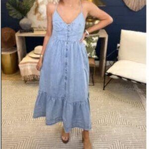 Denim maxi dress/ crisscross back